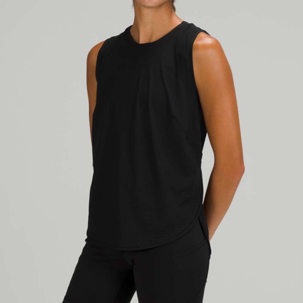 Lululemon High Neck Split Hem Run Tank Black Size M
